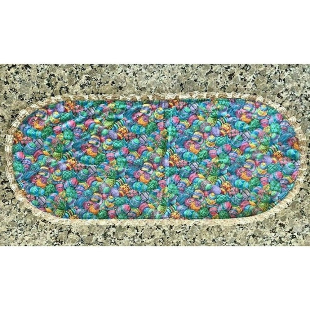 Vintage EASTER and CHRISTMAS Reversible TABLE RUNNER Oval with Lace Trim 41"x18"